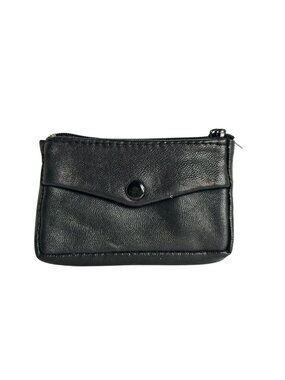 VTG Seattle Genuine Leather Coin Key Case Black Zipper Snap Button Closure HTF